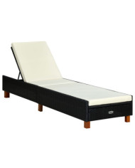 Transat avec coussin Résine tressée Noir | Mobilier & Déco
