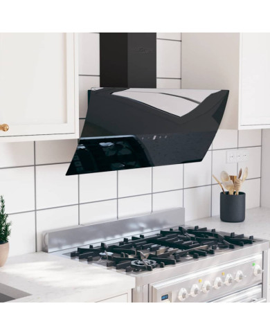Hotte murale 90 cm Acier et verre trempé Noir | Mobilier & Déco