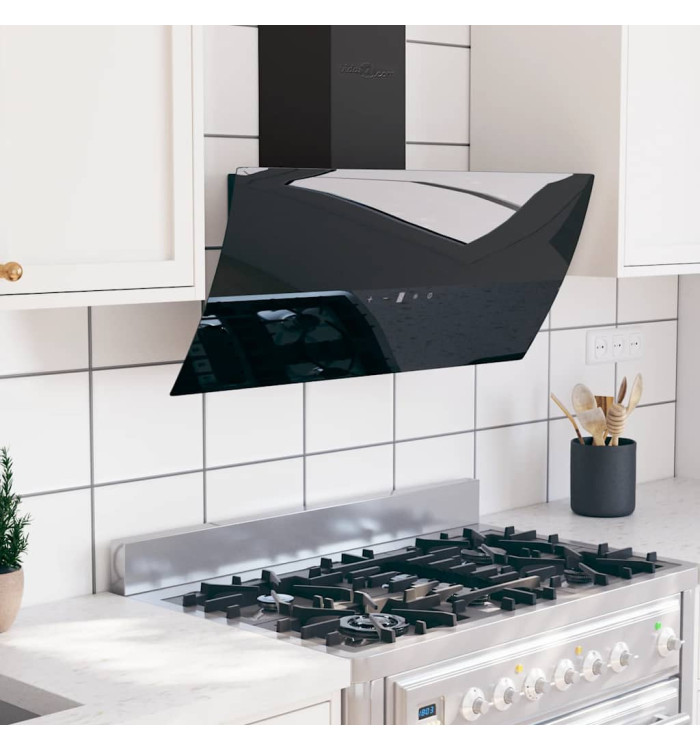 Hotte murale 90 cm Acier et verre trempé Noir | Mobilier & Déco