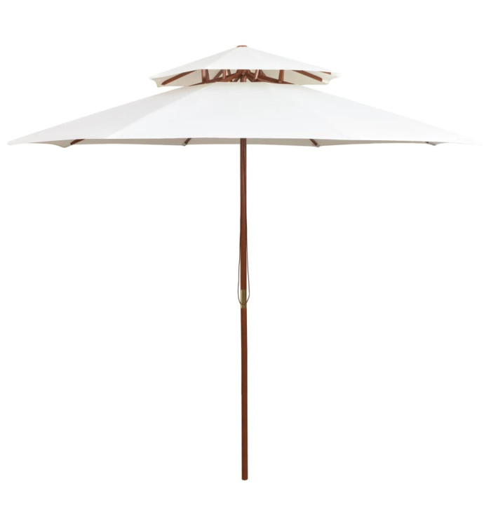 Parasol à deux étages avec poteau en bois blanc crème | Mobilier & Déco