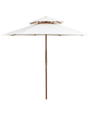 Parasol à deux étages avec poteau en bois blanc crème | Mobilier & Déco