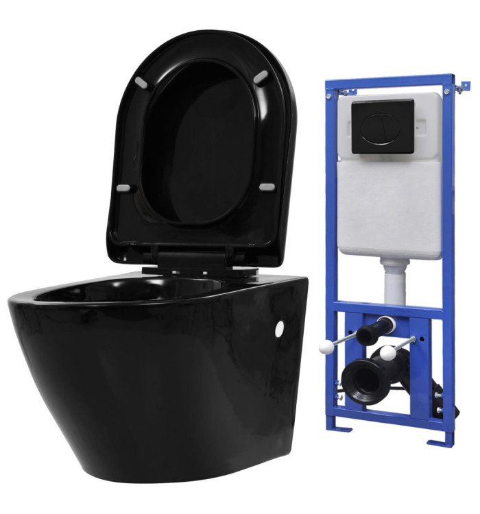 Toilette suspendue au mur avec réservoir caché Céramique Noir | Mobilier & Déco
