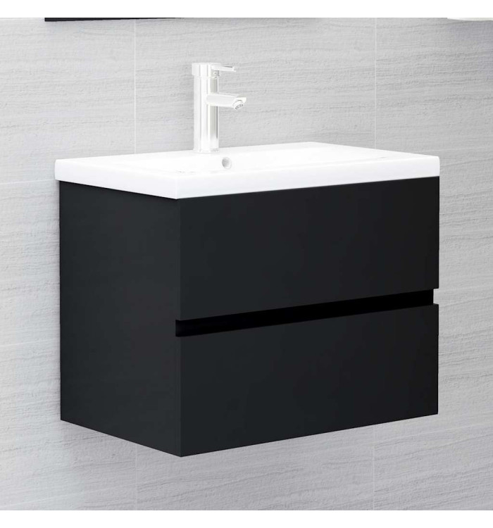 Armoire d'évier avec lavabo intégré noir bois d'ingénierie | Mobilier & Déco