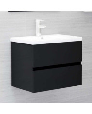 Armoire d'évier avec lavabo intégré noir bois d'ingénierie | Mobilier & Déco