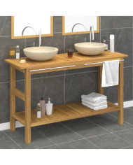 Armoire de salle de bain et lavabos en marbre crème Teck massif | Mobilier & Déco