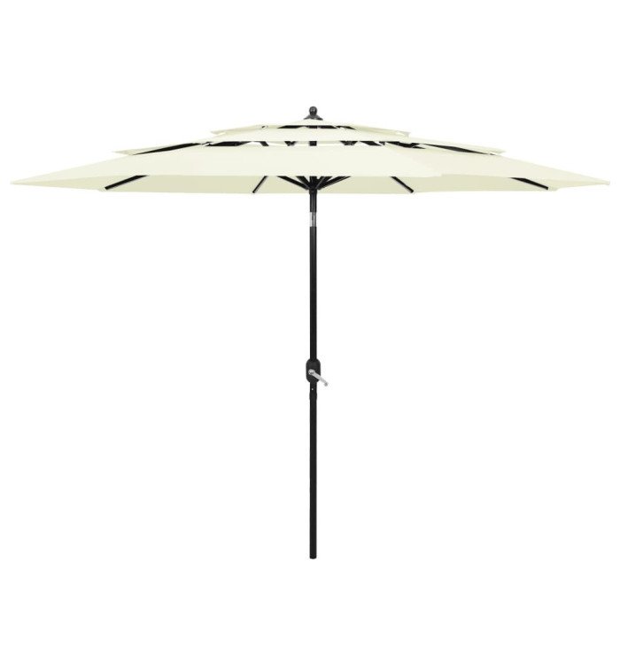Parasol de jardin à 3 niveaux avec mât en aluminium sable 3 m | Mobilier & Déco