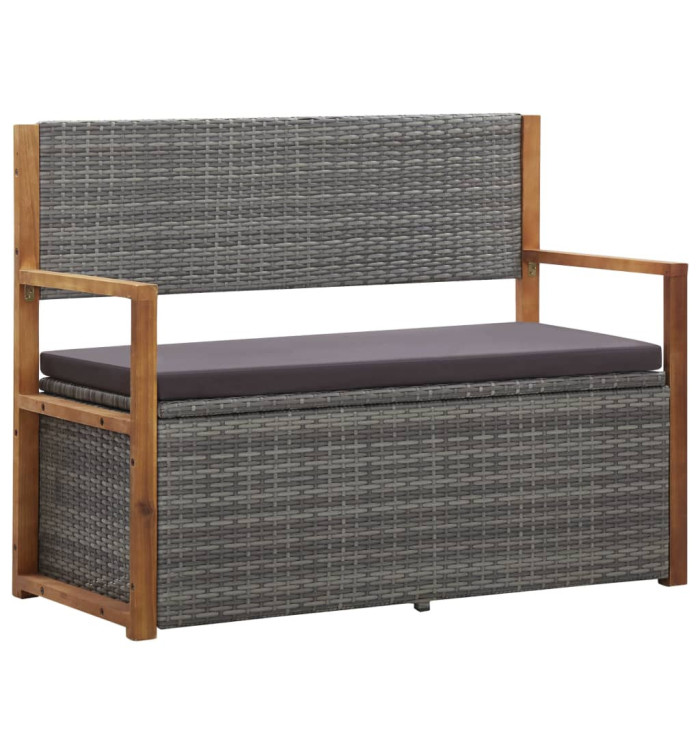 Banc de rangement 115 cm Résine tressée et bois d'acacia Gris | Mobilier & Déco