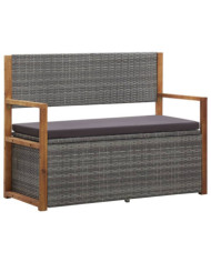 Banc de rangement 115 cm Résine tressée et bois d'acacia Gris | Mobilier & Déco
