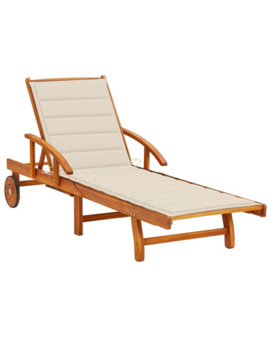 Chaise longue de jardin avec coussin Bois d'acacia solide | Mobilier & Déco