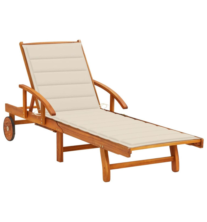 Chaise longue de jardin avec coussin Bois d'acacia solide | Mobilier & Déco