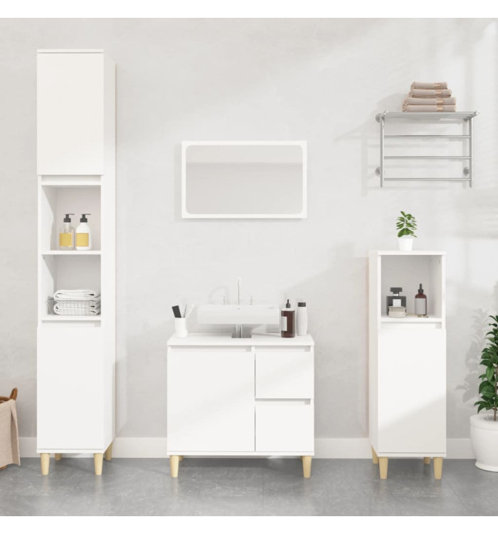 Armoire de salle de bain blanc 30x30x190 cm bois d'ingénierie | Mobilier & Déco