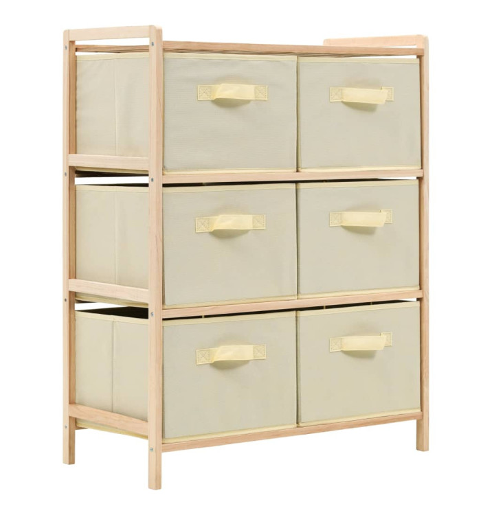 Étagère de rangement 6 paniers Tissu Bois de cèdre Beige | Mobilier & Déco