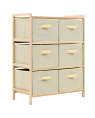 Étagère de rangement 6 paniers Tissu Bois de cèdre Beige | Mobilier & Déco