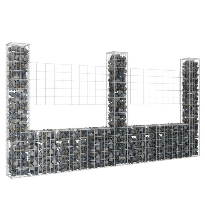 Panier de gabion en forme de U avec 3 poteaux Fer 260x20x150 cm | Mobilier & Déco