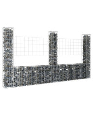 Panier de gabion en forme de U avec 3 poteaux Fer 260x20x150 cm | Mobilier & Déco