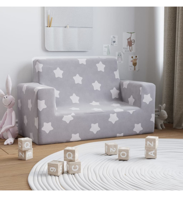 Canapé pour enfants à 2 places Gris clair étoiles Peluche douce | Mobilier & Déco