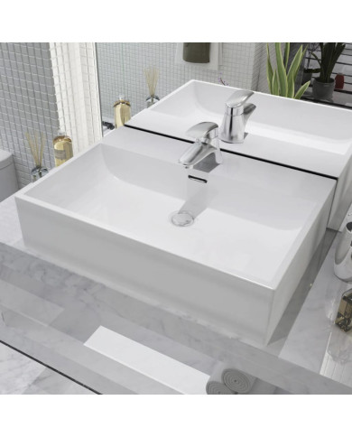 Vasque avec trou de robinet en céramique Blanc 60,5x42,5x14,5cm | Mobilier & Déco