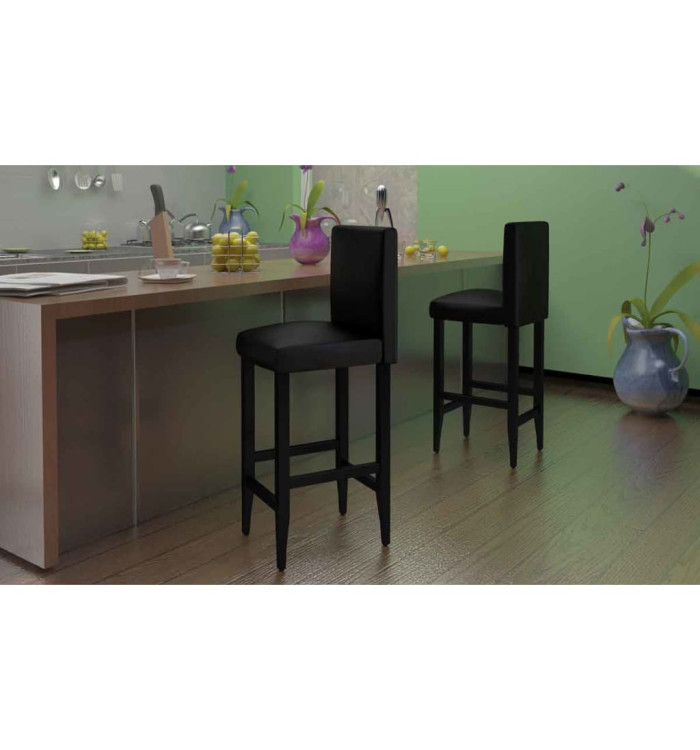 Tabourets de bar lot de 6 noir similicuir | Mobilier & Déco