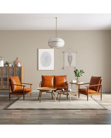 Ensemble de canapés 3 pcs Cuir véritable Bois massif d'acacia | Mobilier & Déco