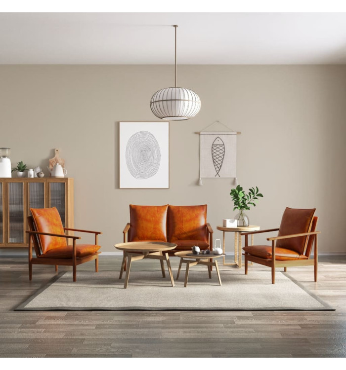 Ensemble de canapés 3 pcs Cuir véritable Bois massif d'acacia | Mobilier & Déco