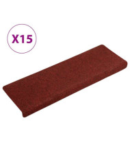 Tapis d'escalier 15 pcs Tissu aiguilleté 65x21x4 cm Rouge | Mobilier & Déco