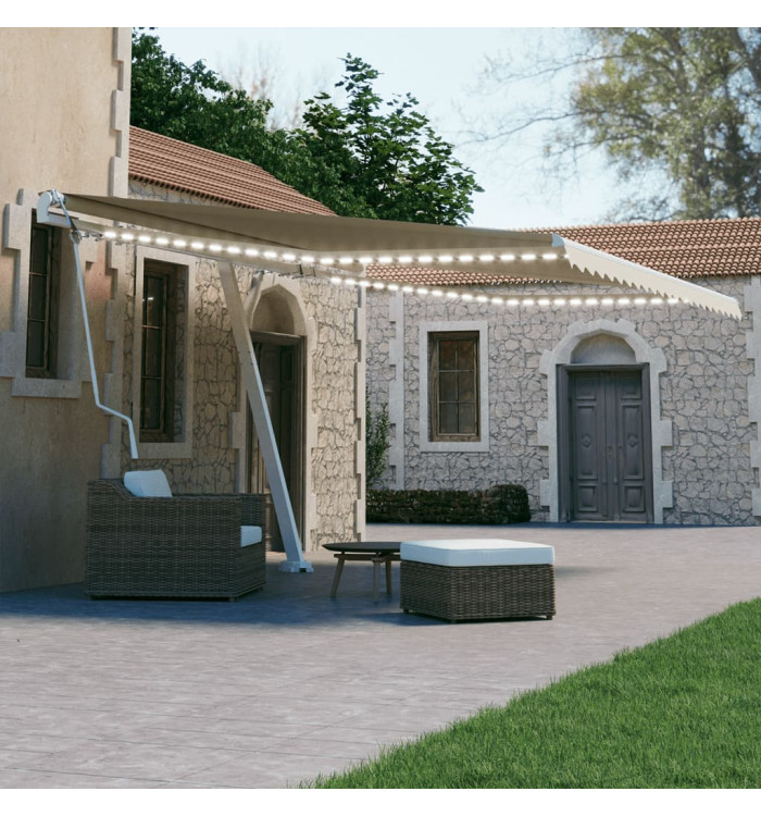Auvent automatique avec capteur de vent et LED 450x300 cm Crème | Mobilier & Déco