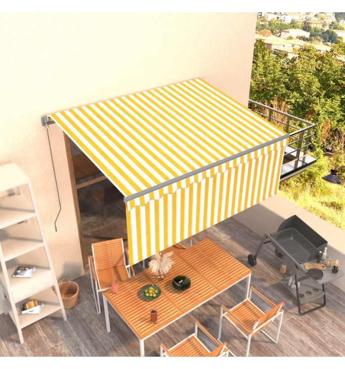 Auvent manuel rétractable avec store 3x2,5 m Jaune et blanc | Mobilier & Déco