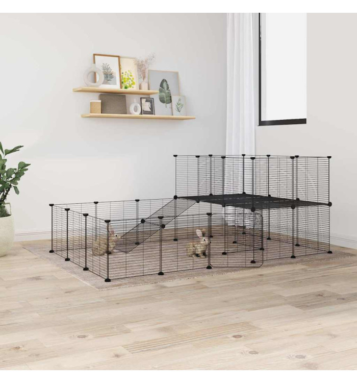 Cage animaux de compagnie à 44 panneaux et porte Noir 35x35 cm | Mobilier & Déco