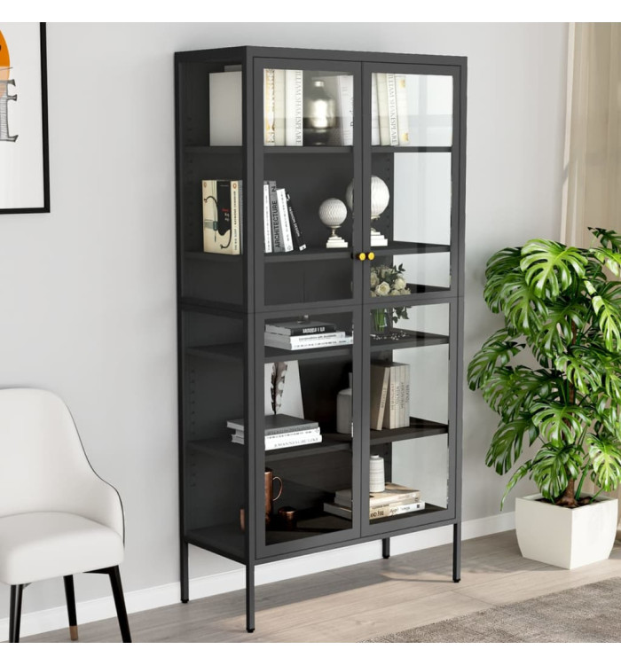Vitrine d'exposition Anthracite 90x40x180 cm Acier/verre trempé | Mobilier & Déco
