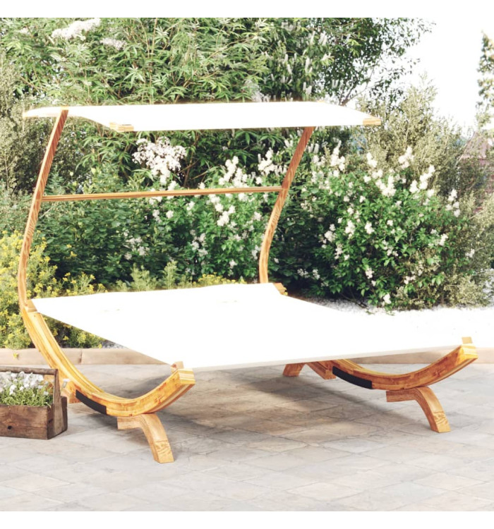 Lit repos avec auvent 165x203x138 cm Bois courbé massif Crème | Mobilier & Déco
