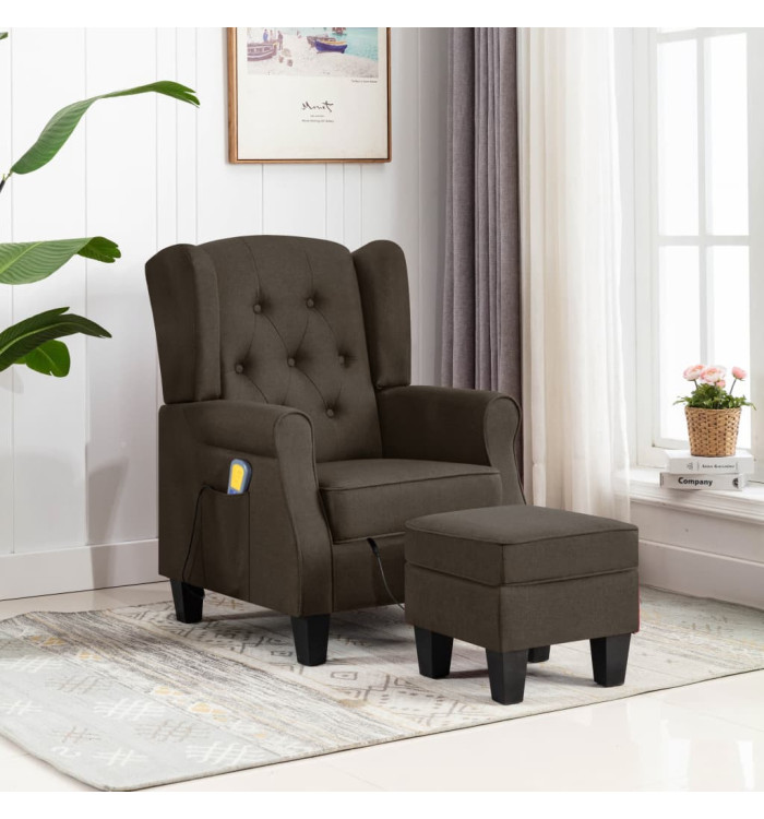 Fauteuil de massage avec repose-pied Marron Tissu | Mobilier & Déco