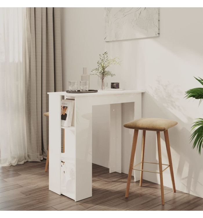 Table de bar et étagère Blanc brillant Bois d'ingénierie | Mobilier & Déco