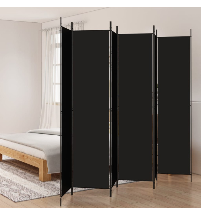 Cloison de séparation 6 panneaux Noir 300x220 cm Tissu | Mobilier & Déco