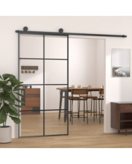 Porte coulissante Noir 102,5x205 cm Verre ESG et aluminium | Mobilier & Déco