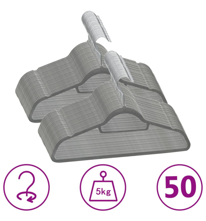 Cintres antidérapants 50 pcs Gris Velours | Mobilier & Déco