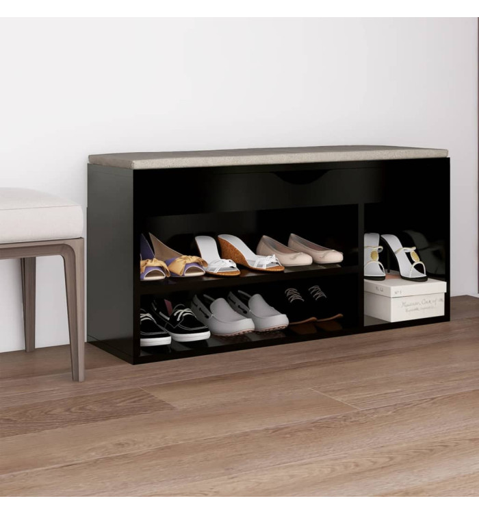 Banc à chaussures et coussin Noir 104x30x49cm Bois d'ingénierie | Mobilier & Déco