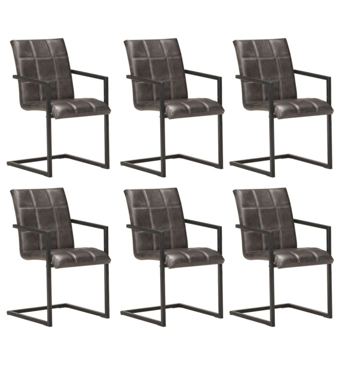 Chaises à manger cantilever lot de 6 gris cuir véritable | Mobilier & Déco