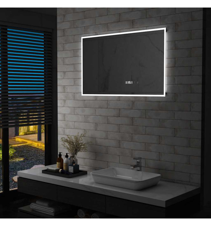 Miroir à LED et capteur tactile et affichage d'heure 100x60 cm | Mobilier & Déco