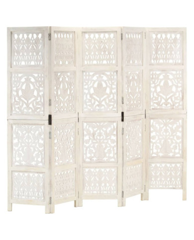 Cloison de séparation 5 panneaux Blanc 200x165 cm Bois manguier | Mobilier & Déco