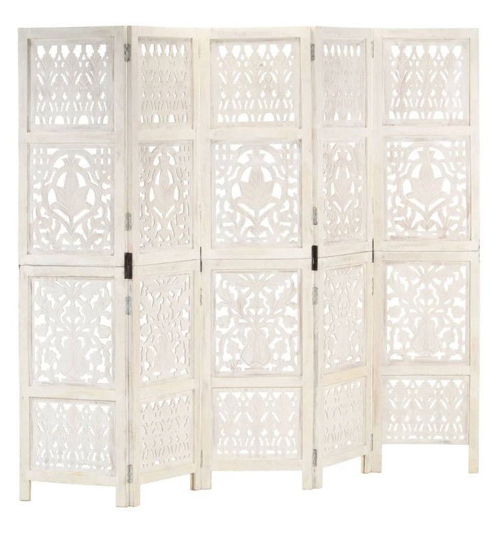 Cloison de séparation 5 panneaux Blanc 200x165 cm Bois manguier | Mobilier & Déco