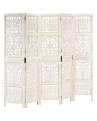 Cloison de séparation 5 panneaux Blanc 200x165 cm Bois manguier | Mobilier & Déco