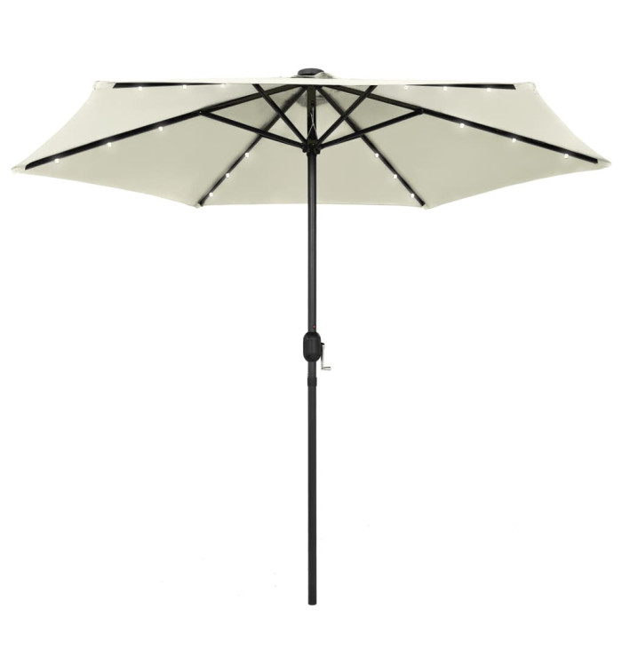 Parasol de jardin et lumières LED mât en aluminium blanc sable | Mobilier & Déco