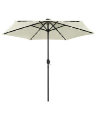 Parasol de jardin et lumières LED mât en aluminium blanc sable | Mobilier & Déco