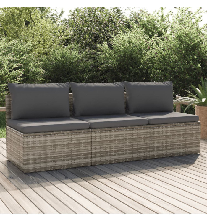 Canapé de jardin 3 places avec coussins Gris Résine tressée | Mobilier & Déco