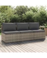 Canapé de jardin 3 places avec coussins Gris Résine tressée | Mobilier & Déco