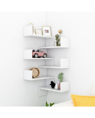 Étagères murales d'angle 2 pcs Blanc brillant Bois d’ingénierie | Mobilier & Déco