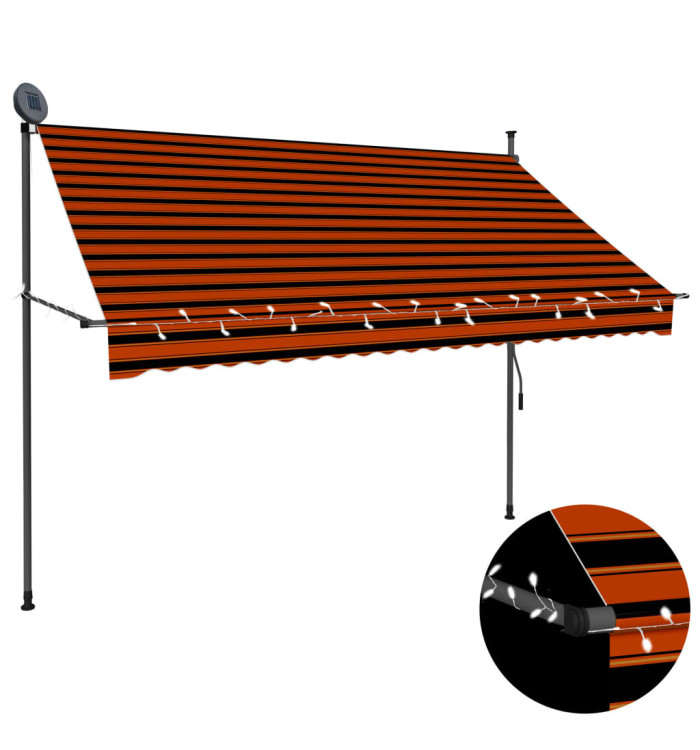 Auvent manuel rétractable avec LED 250 cm Orange et marron | Mobilier & Déco
