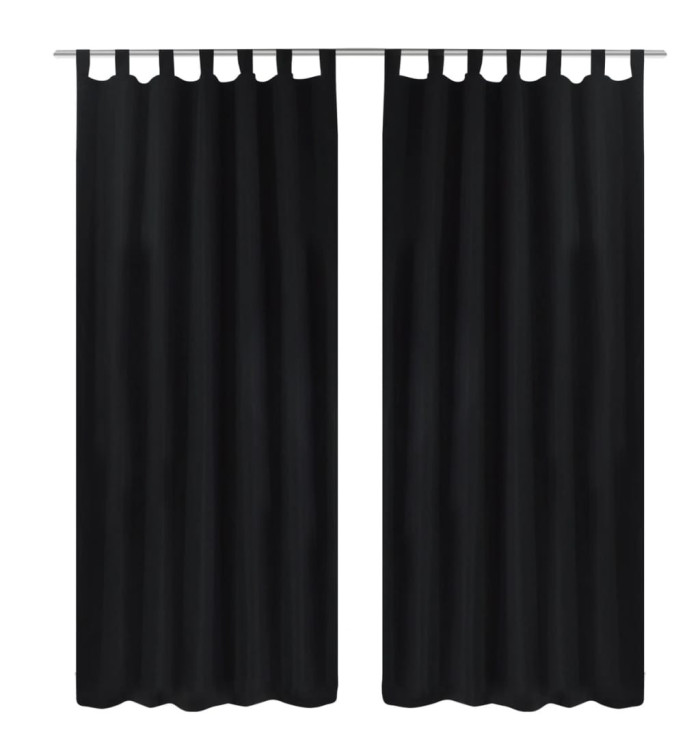 2 pcs Rideau à Passant Micro Satin Noir 140 x 225 cm | Mobilier & Déco