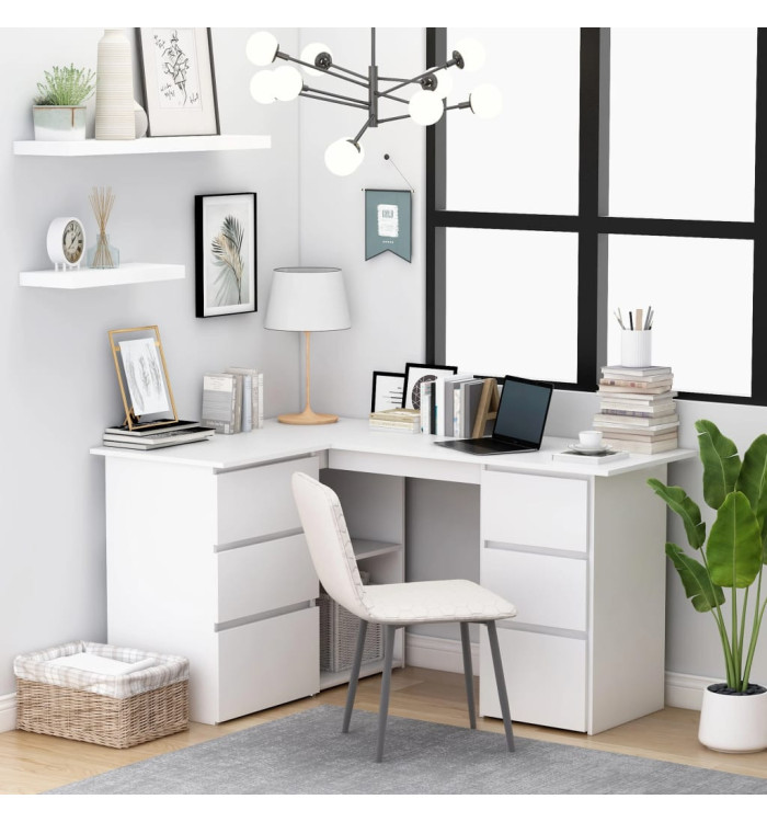 Bureau d'angle Blanc 145x100x76 cm Bois d'ingénierie | Mobilier & Déco