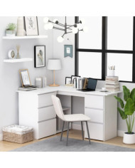 Bureau d'angle Blanc 145x100x76 cm Bois d'ingénierie | Mobilier & Déco